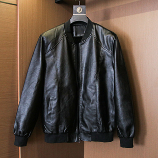 保暖夹克外套男士 内里加绒 立领长袖 冬季 皮衣H106 水洗超纤PU皮