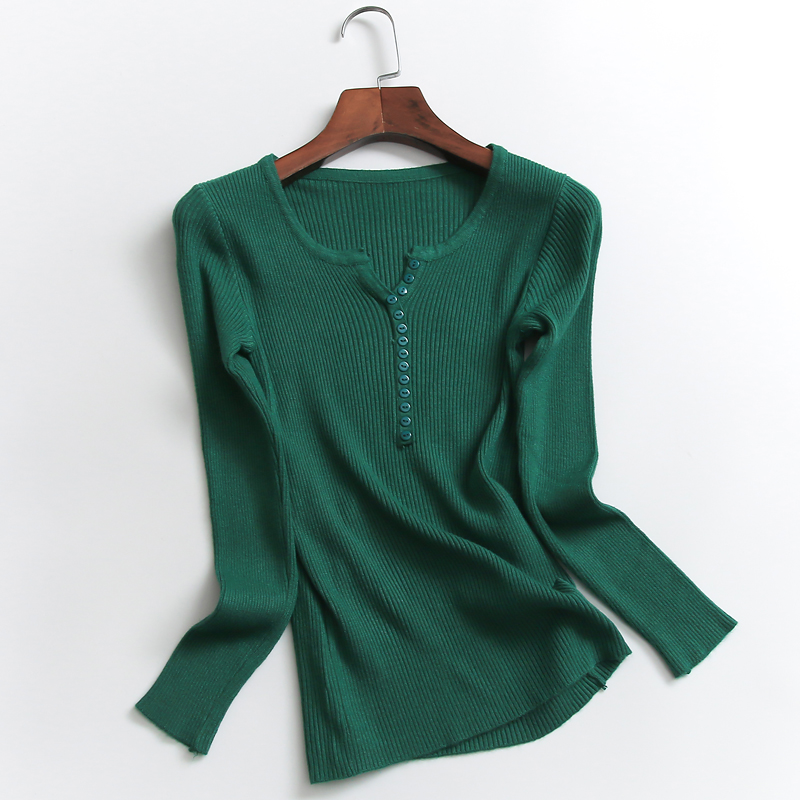 h420螺纹弹力修身纯色长袖打底衫