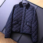 长袖 纯色菱格绗缝灯芯绒拼接翻领外套2025冬季 新款 女棉衣棉服B475