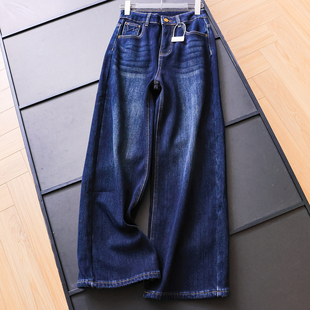 女裤 百搭牛仔裤 M411 胯宽腿粗？蓝色磨白高腰宽松阔腿裤 加绒加厚