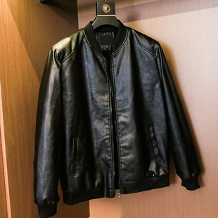 皮衣潮H936 轻商务棒球领夹克外套男士 内里加绒加厚 水洗PU皮料