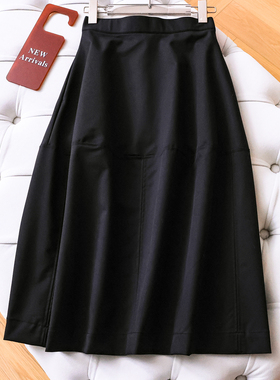 赫本风纯色半松紧腰显瘦小黑裙大摆裙伞裙中长款女裙半身裙Q538