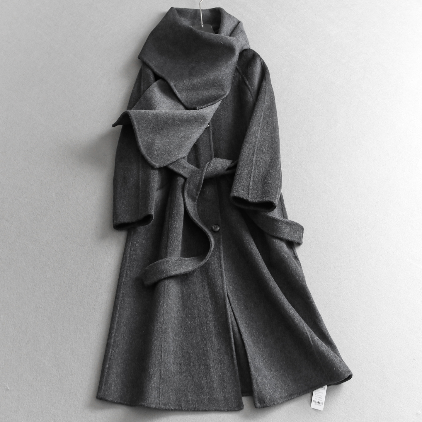 围脖式韩版通勤翻领单排扣双面呢长款羊毛大衣时髦毛呢外套女M906