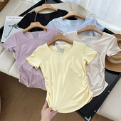 速干吸汗瑜伽服短袖 T恤女网纱拼接透气运动凉感防晒健身上衣X777