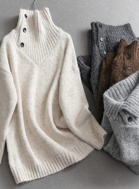 纯色高领宽松套头毛衣慵懒风柔软亲肤舒适长袖套头女装针织衫M700
