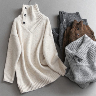 M700 针织衫 纯色高领宽松套头毛衣慵懒风柔软亲肤舒适长袖 套头女装