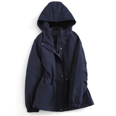 纯色抽皱收腰中长款 夹棉加厚冲锋衣外套2024冬长袖 女棉衣棉服H704