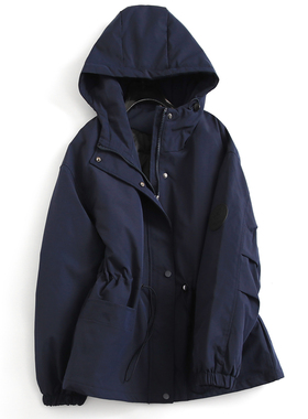 纯色抽皱收腰中长款夹棉加厚冲锋衣外套2024冬长袖女棉衣棉服H704