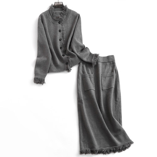 半身高裙套装中长款长袖毛衣套装