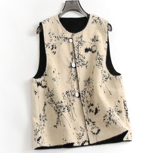 两面穿新中式 背心外套女马夹马甲H652 国风单排扣洋气提花丝绒无袖