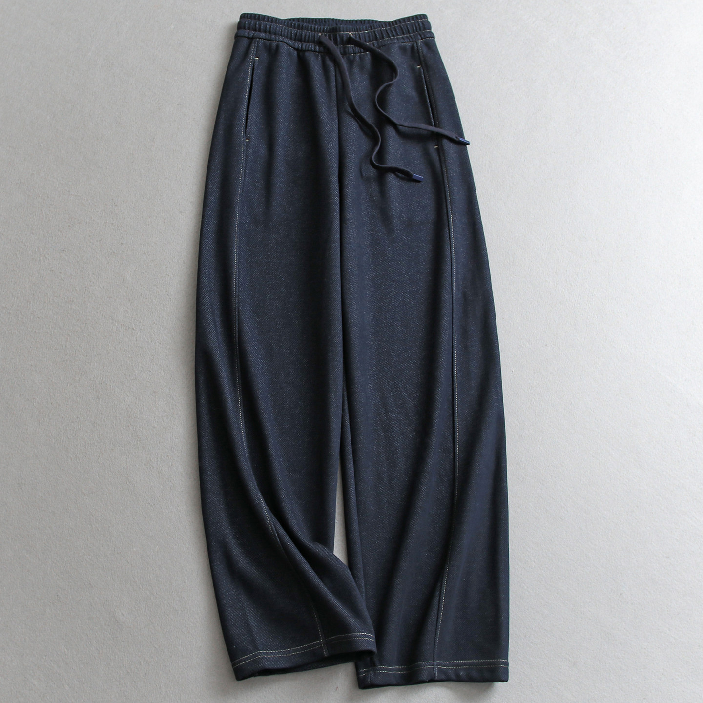 撞色明线抽绳松紧腰宽松垂感阔腿裤弯刀裤百搭仿牛仔女休闲裤W090,女装/女士精品,休闲裤,淘宝优惠券,粉丝福利购,淘宝优惠卷