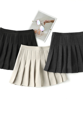 百褶裙半身裙女秋冬款2023显瘦伞裙A字裙半裙西装裙毛呢短裙V995