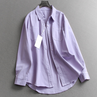 休闲女百搭衬衫 长袖 V550 新款 香芋紫纯色宽松显瘦翻领外套2025秋季