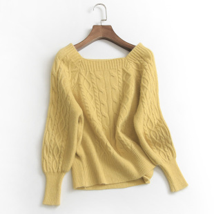 百搭女装 D465纯色绞花显瘦短款 202方领长袖 秋冬新款 毛衣 针织线衫