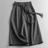 「送腰带」纯色高腰半松紧宽松阔腿裤 女B512 百搭七分休闲裤 西装 裤