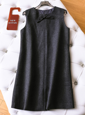 纯色圆领蝴蝶结显瘦无袖洋气毛呢背心裙外搭气质女裙子连衣裙Q114