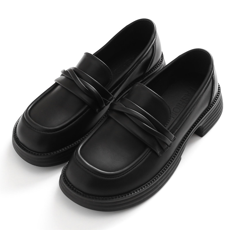 厚底乐福鞋女2025春新款英伦风黑色小皮鞋一脚蹬粗跟软底单鞋K497,女鞋,乐福鞋（豆豆鞋）,淘宝优惠券,粉丝福利购,淘宝优惠卷