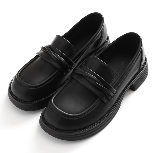 黑色小皮鞋一脚蹬粗跟软底单鞋