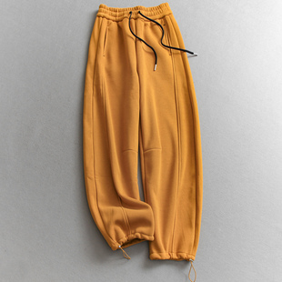 女Q595 休闲弯刀裤 纯色加绒加厚保暖松紧腰宽松阔腿裤 百搭运动卫裤