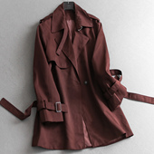 长袖 新款 气质女外套B172 系带收腰韩系风衣2025秋季 纯色翻领中长款