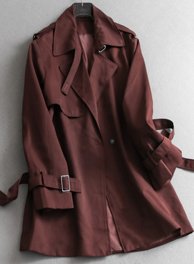 纯色翻领中长款系带收腰韩系风衣2025秋季新款长袖气质女外套B172