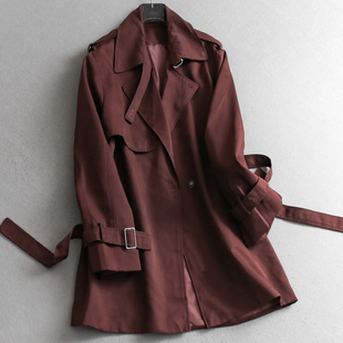 长袖 新款 气质女外套B172 系带收腰韩系风衣2025秋季 纯色翻领中长款