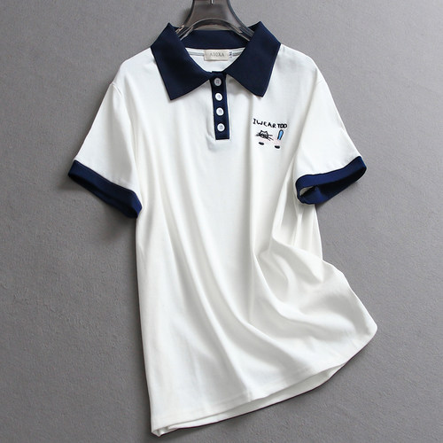显瘦减龄学院风短袖T恤女POLO衫