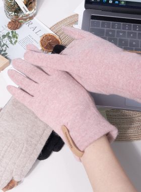 65羊毛！秋冬款韩范微暖触屏加绒加厚舒适保暖开车骑行手套女J143