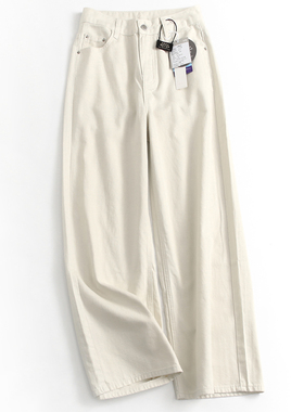 白色纯棉宽松显瘦高腰宽松直筒裤显腿长阔腿裤女裤百搭牛仔裤A129