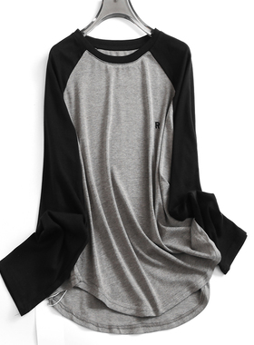 细腻走线抗缩水撞色插肩长袖圆领2025春季新款柔软舒适T恤女J808