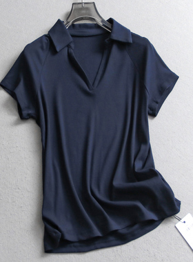 纯色贴合身形版型显瘦修身V型POLO领2025夏季新款短袖女装T恤C485