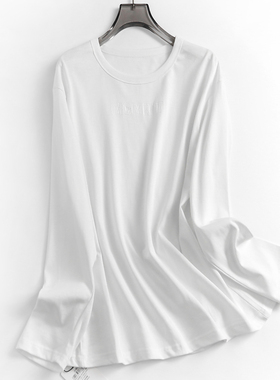 白色字母刺绣宽松显瘦纯棉圆领春季新款长袖百搭时尚女装T恤N475