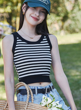 条纹运动吊带背心女夏内搭设计感别致外穿无袖短款甜辣上衣A386