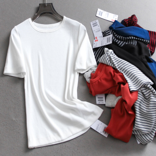 女装 纯色螺纹弹力显瘦修身 短袖 新款 T恤C606 圆领基础百搭2025夏季