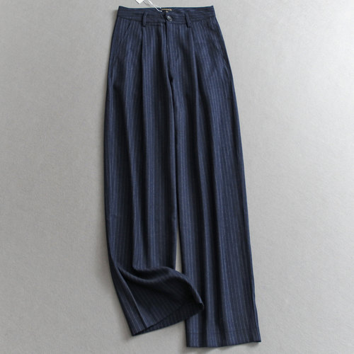 通勤竖条纹高腰宽松休闲裤西裤女