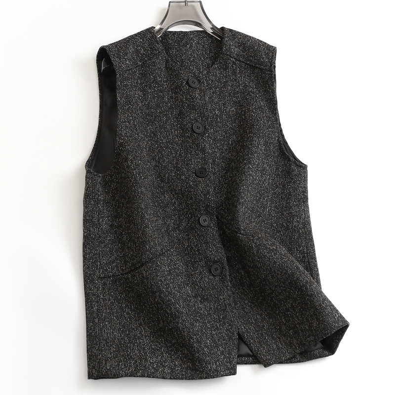 小香风圆领单排扣无袖坎肩女马夹