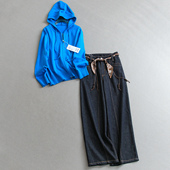 纯色连帽宽松毛衣开衫 W242 女两件套装 可配一整套丝带阔腿裤 牛仔裤