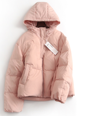 90白鸭绒短款显瘦连帽宽松纯色简约面包服2024冬长袖女羽绒服H188