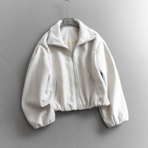 纯色翻领宽松保暖长袖飞行员夹克
