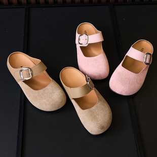 女平跟套脚百搭玛丽珍鞋 勃肯拖鞋 Z232 2025新款 内增高绒面包头拖鞋