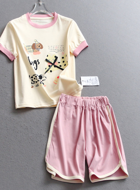 宝妈福利！100棉夏季新款百搭儿童套装卡通印花短袖T恤短裤C952