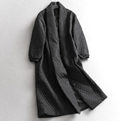 纯色大翻领菱格绗缝夹棉保暖过膝长款 宽松外套女长袖 棉衣棉服M144