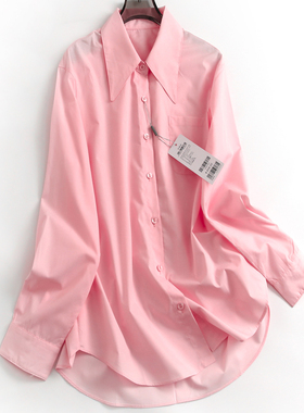 纯色大尖领宽松显瘦纽扣门襟2025春季新款叠穿外套长袖女衬衫K081