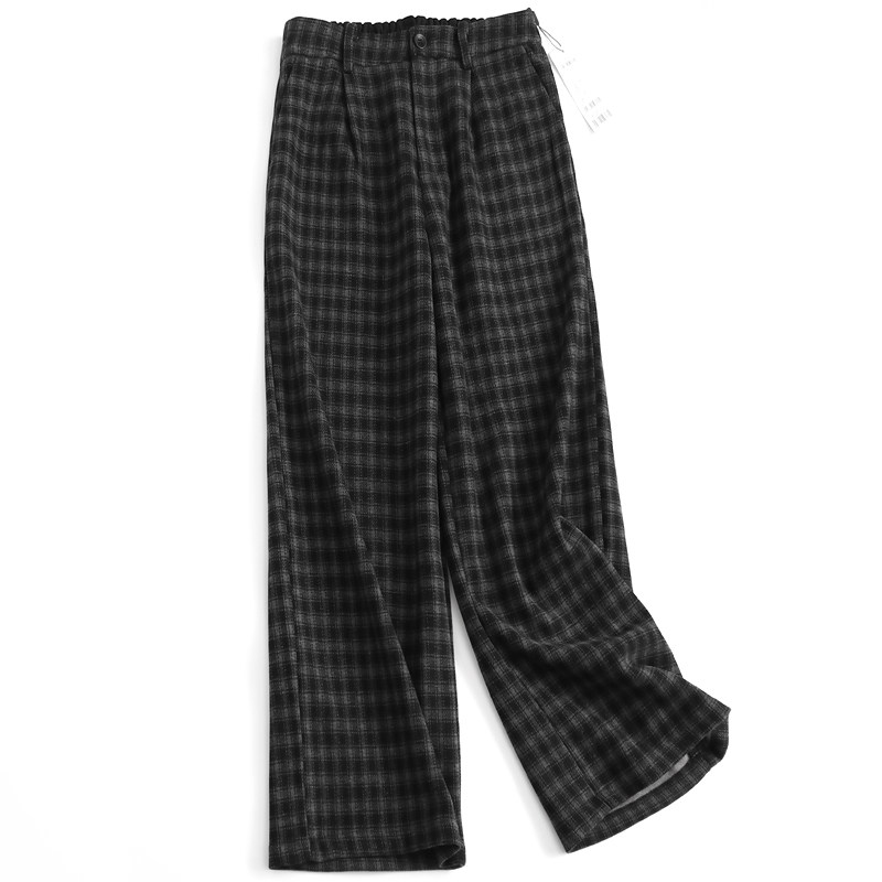 含绵羊毛格子半松紧腰垂感宽松直筒裤阔腿裤加厚女长裤休闲裤H473,女装/女士精品,休闲裤,淘宝优惠券,粉丝福利购,淘宝优惠卷