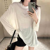 「轻盈速干视觉瘦脸」宽松廓形雪纺罩衫 微透舒适防晒长袖 T恤L309