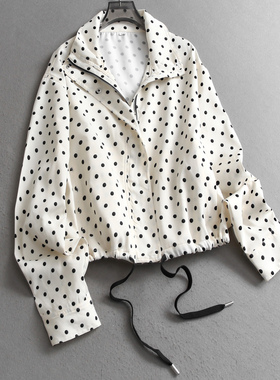 撞色波点宽松显瘦抽绳收腰落肩袖2025秋季新款长袖夹克女外套V374