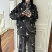 牛奶绒立领拉链睡衣套装 秋冬加绒加厚家居服可外穿保暖宽松女H231