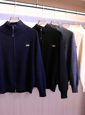 纯色立领双拉链长袖毛衣开衫外套2025秋季新款休闲女装针织衫B588