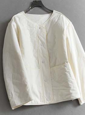 纯色轻薄圆领宽松显瘦内搭夹棉外套长袖百搭休闲女装棉衣棉服Q321