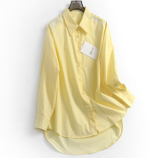 百搭外搭女衬衫 2024长袖 衬衣M337 新款 纯色宽松纯棉翻领单排扣春季